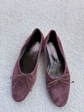 A. Solani Plum Suede Bow Ballet Flats